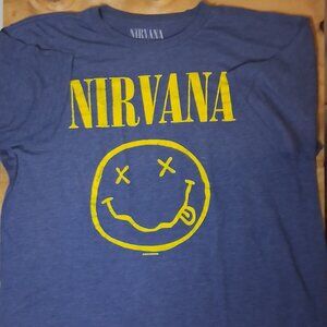Nirvana Smiley Face Logo T-Shirt – Blue – Size XL – Classic Band Tee
